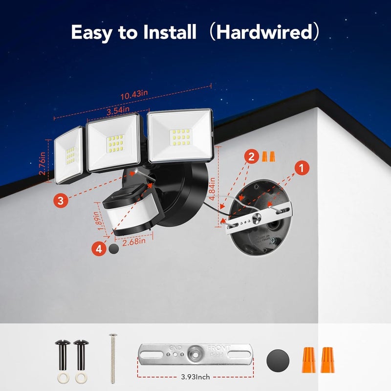 OREiN Motion Sensor Outdoor Flood Light, 26W 3500LM LED Security Light, 240° 40FT Detection, Dusk to Dawn/Auto/Test Modes, IP65 Waterproof for Garage, Yard, Porch, Driveway (Hardwired) - Image 5